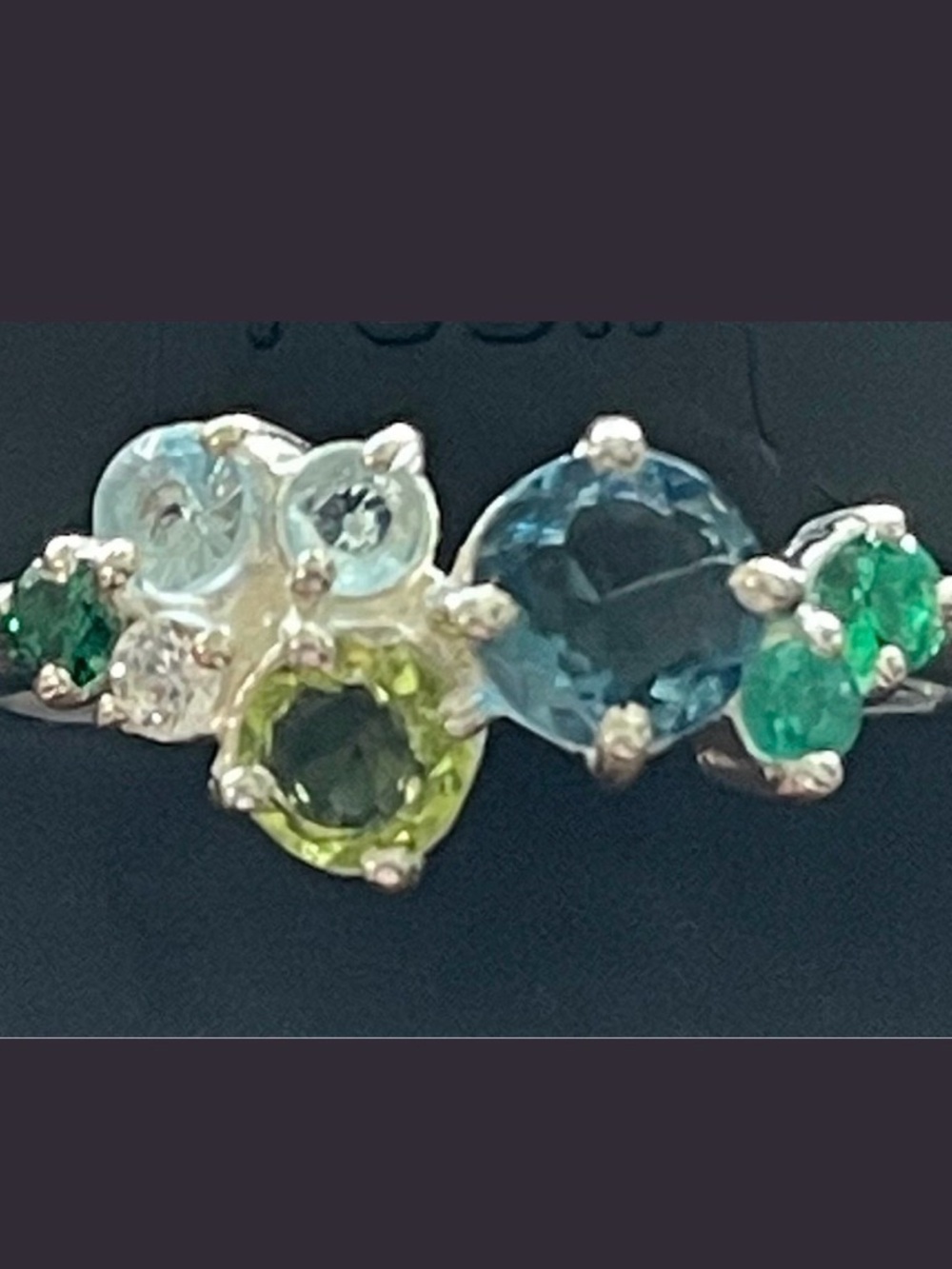 NIB Sterling Silver lab created Multi-Gem Green & Blue Ring size 7.5 never worn. - Picture 2 of 6